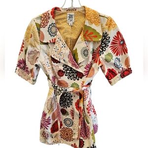 Ivy Jane Floral Button Belted Jacket Retro Vtg Womens Flaw